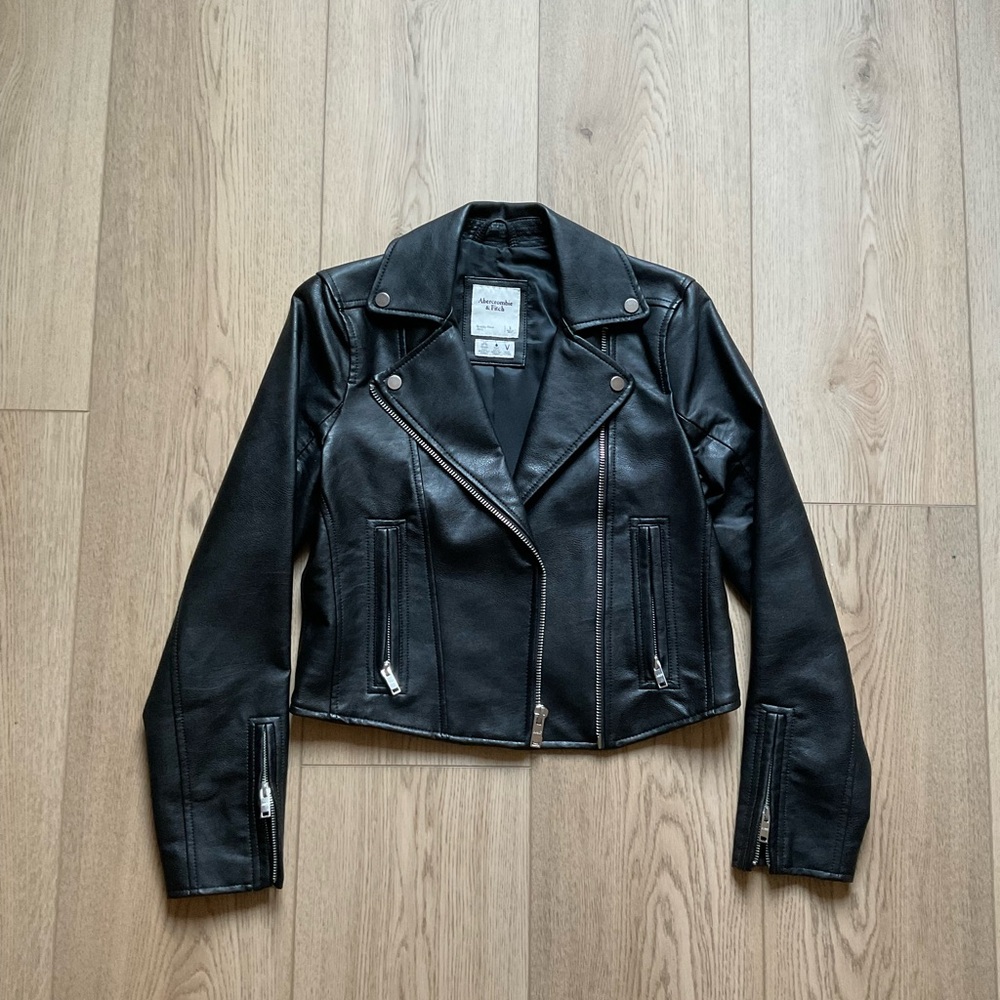 ABERCROMBIE & FITCH Black Leather Motorcycle Jacket